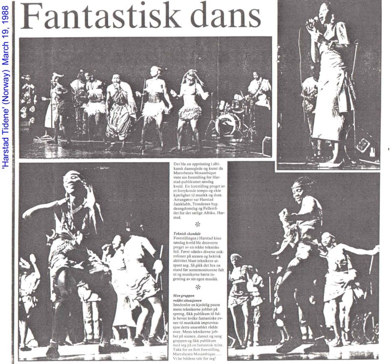 'Harstad Tidene' (Norway) March 19, 1988.  Mingas with Orchestra Marrabenta in Norway