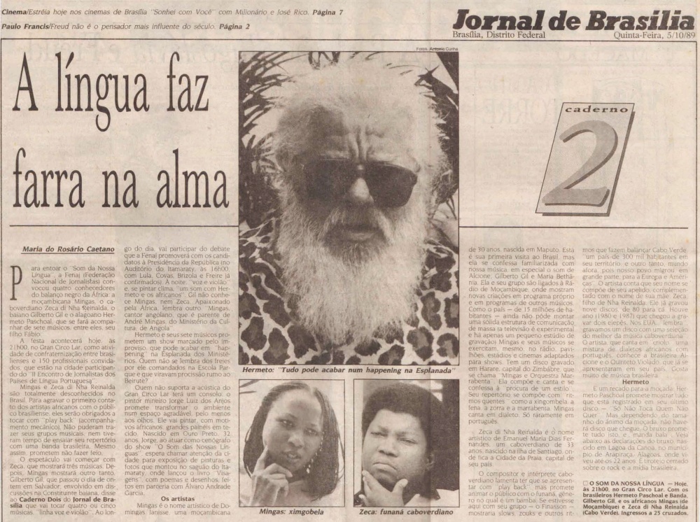 Jornal de Brasilia, October 5, 1989 Mingas performed together with Gilberto Gil, Hermeto Paschoal and others
