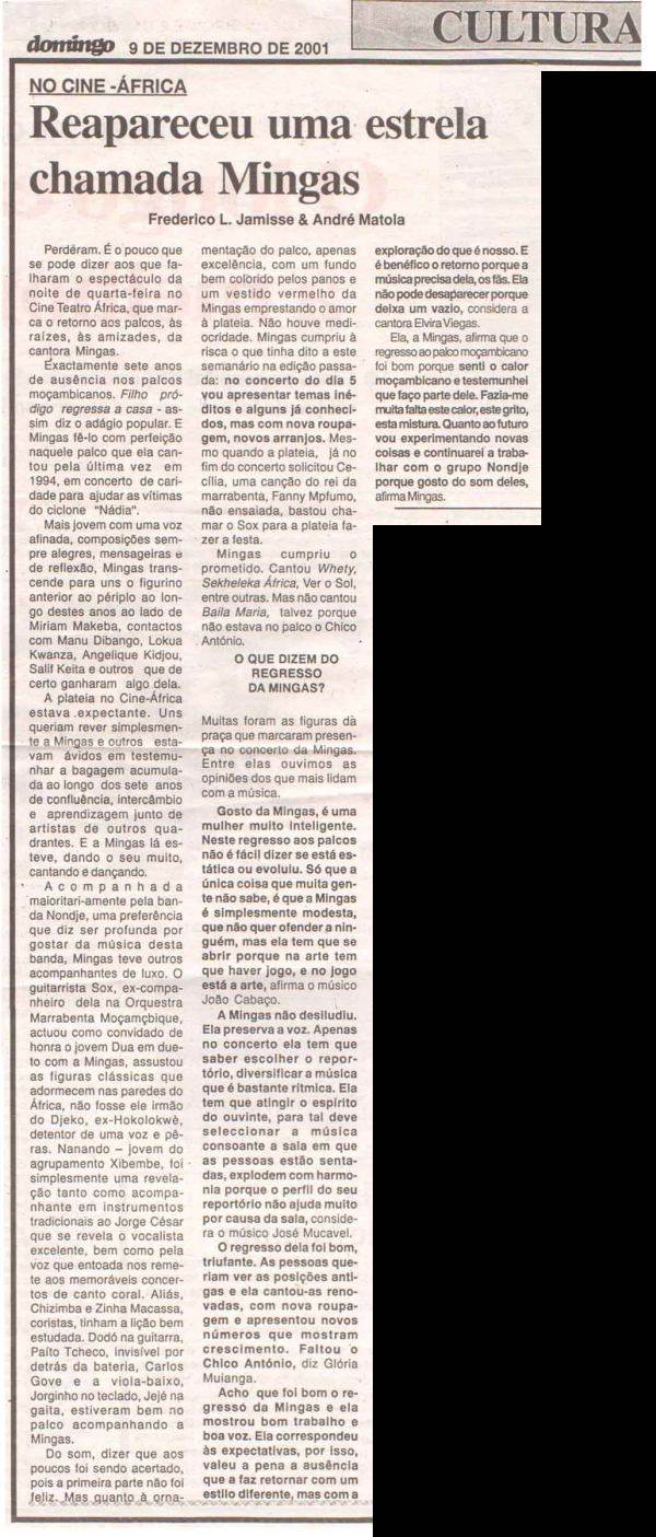'Domingo' (News Weekly, Moçambique) December 9, 2001