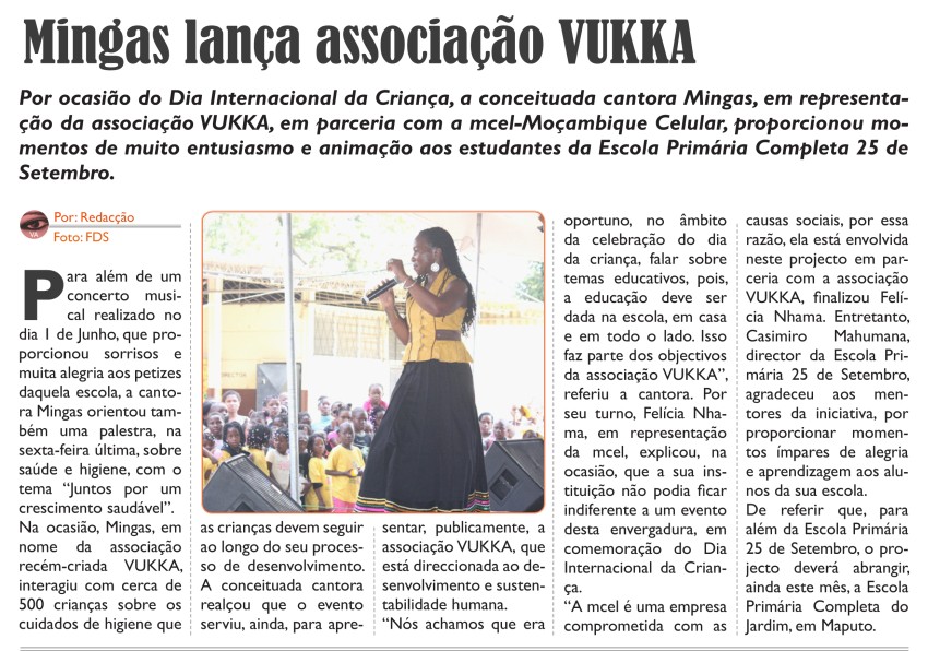Visão-Aberta, June 4, 2013, Page 6: Mingas launching the organization 'Vukka' on Children's Day, June 1