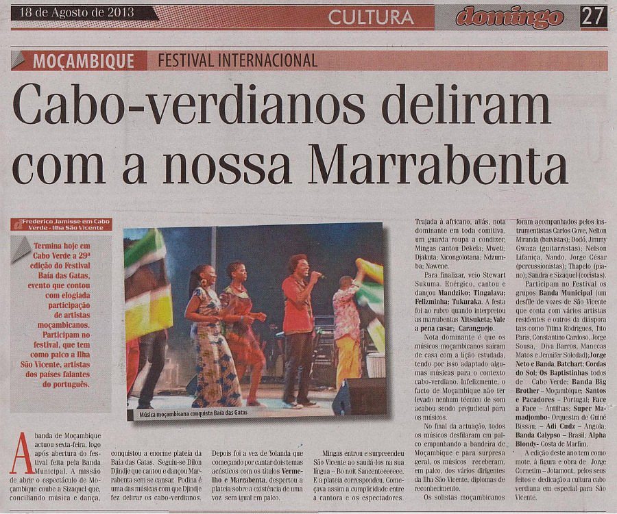 'Domingo-Cultura', August 18, 2013, Page 27: At 'Baia das Gatas' in Cabo Verde, August 16, 2013