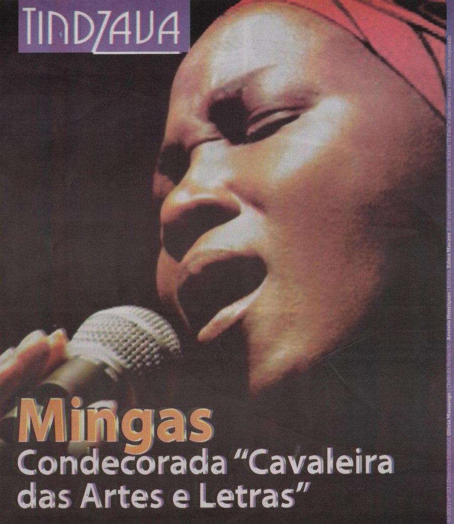 O-Pais Tindzava December 12, 2013, Cover page (1 of 2 pages); News article about Mingas receiving her insignia as 'Chevalier dans l'Ordre National des Arts et des Lettres'