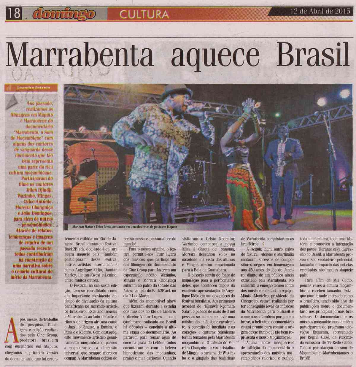 'Domingo - Cultura', April 12, 2015, Page 18: Mingas at Back2Black Festival in Rio de Janeiro, Brazil, March 21, 2015
