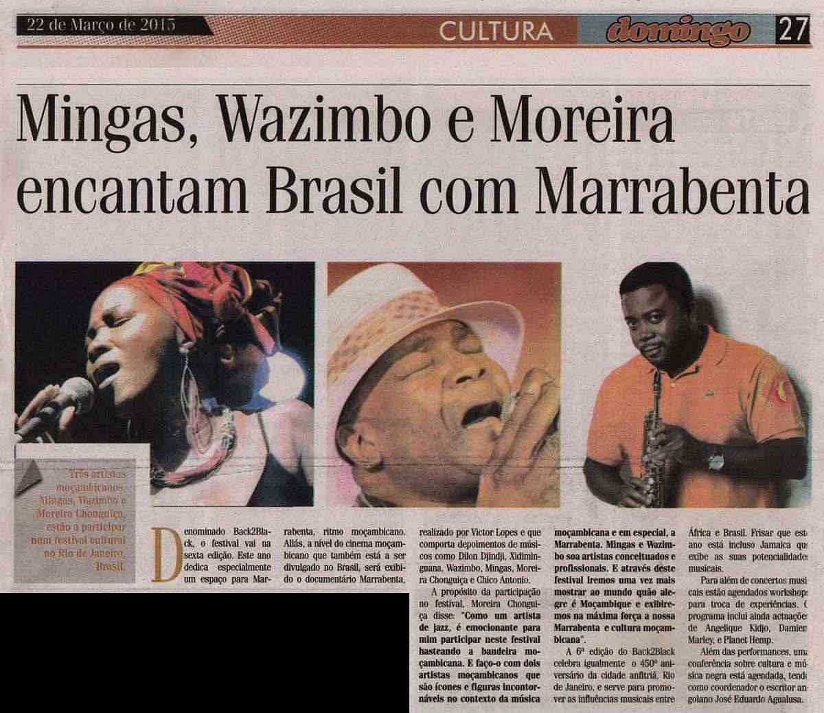 'Domingo - Cultura', March 22, 2015, Page 27: Mingas at Back2Black Festival in Rio de Janeiro, Brazil, March 21, 2015