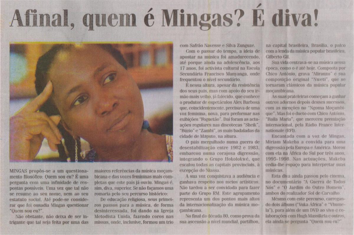 'Noticias', October 26 2016, Page 2 (last segment): Review of Mingas concert 'Quem sou eu?' in Maputo on October 21