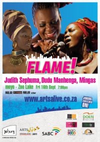 Poster: Mingas together with Judith Sephuma and Dudu Manhenga at Moyo, Zoo Lake, Johannesburg, South Africa