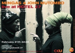 Poster:  Mingas with John Mutombo, Hotel 27 in Copenhagen, February 21, 2013