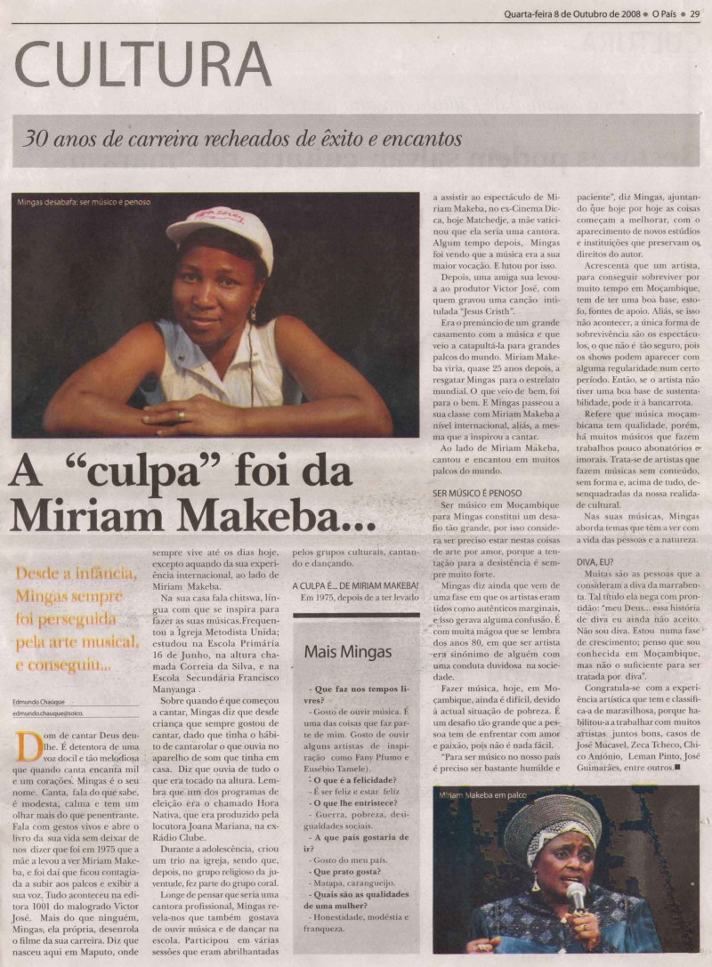 'O Pais' (News Daily, Moçambique) November 8, 2008