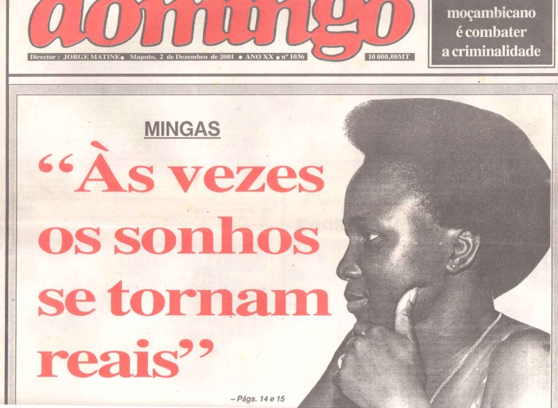 'Domingo' (News Weekly, Moçambique) December 2, 2001.  Front page: Feature interview with Mingas (Continued on two more pages)