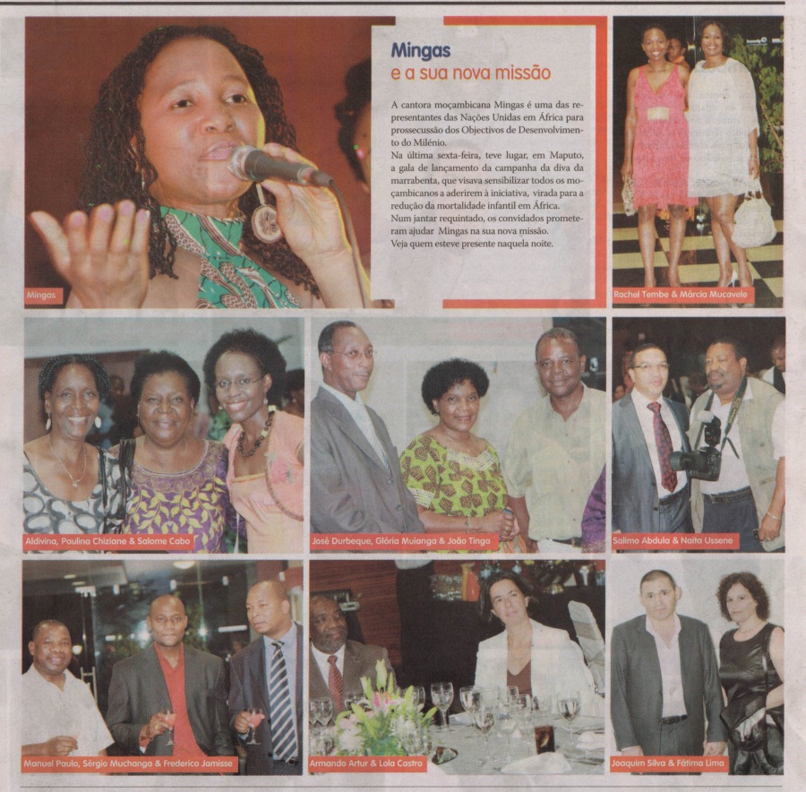 O Pais, Nov 11, 2010 on the launching of Mingas' campaign in support of UN Millennium Development Goal #4, <br />Reduction of Infant Mortality