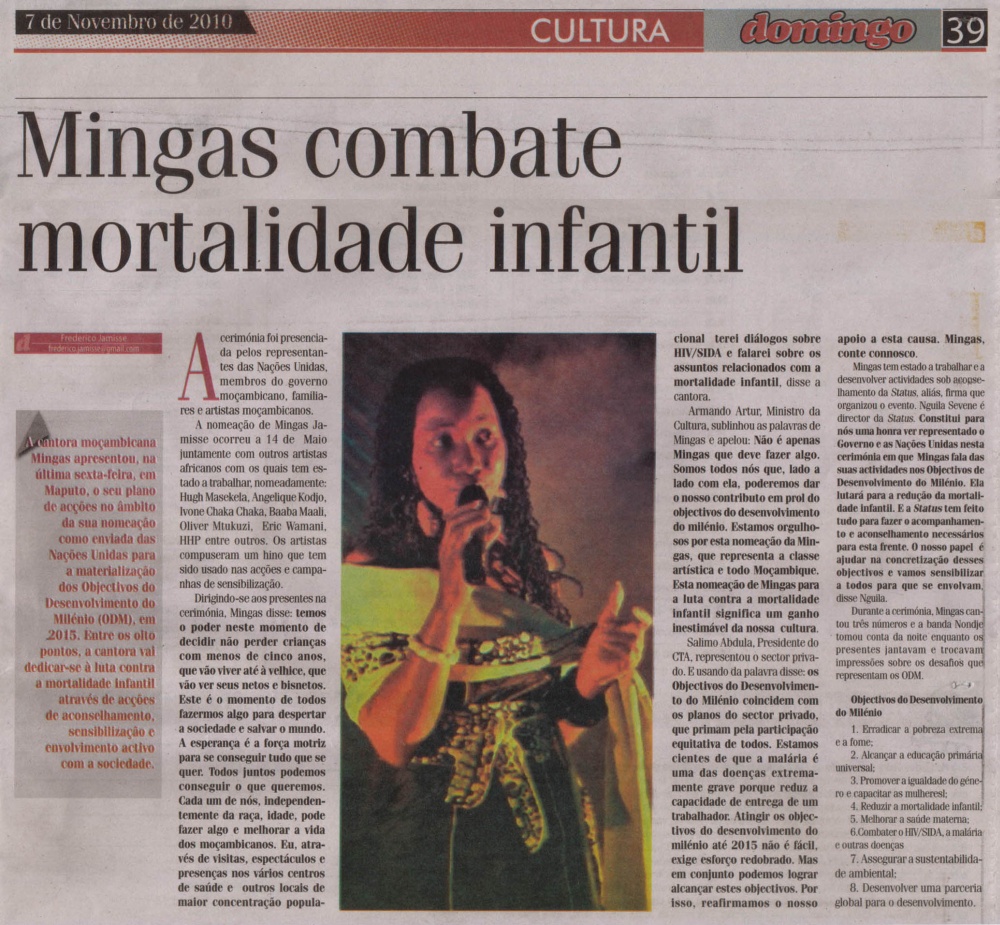'Domingo', Nov 7, 2010 <br />Mingas' campaign in support of UN Millennium Development Goal #4, Reduction of Infant Mortality