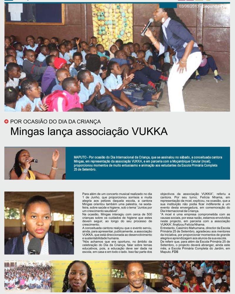 'Horizonte', June 3, 2013, Page 10: Mingas launching the organization 'Vukka' on Children's Day, June 1