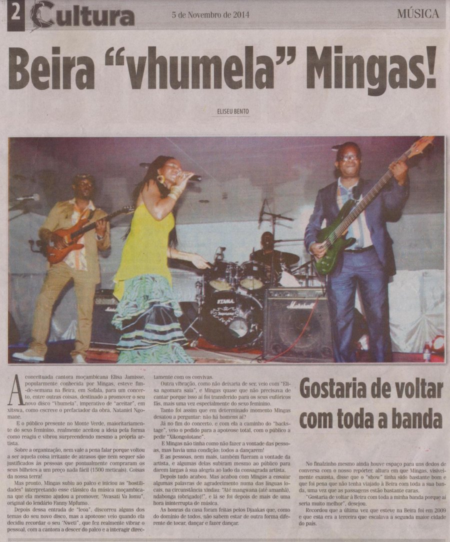 'Noticias Cultura', November 5, 2014, Page 2: Mingas' performance in Beira on October 31, 2014