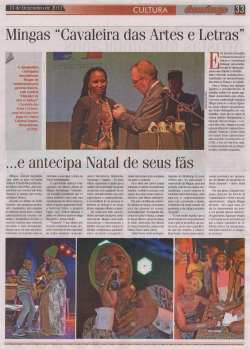 Domingo-Cultura, Dec 15, 2013: Mingas award as 'Chevalier dans l'Ordre National des Arts et des Lettres';   Also review of Vhumela concert
