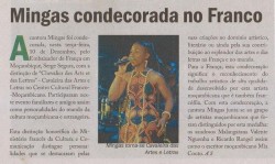 'Savana', Dec 13, 2013: News item on Mingas receiving her insignia as 'Chevalier dans l'Ordre National des Arts et des Lettres'