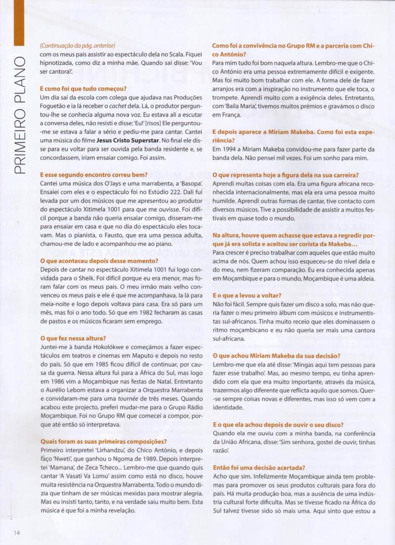 'Viva', September 2013, Page 14 (no.4 of 5 pages), Cover article: interview with Mingas