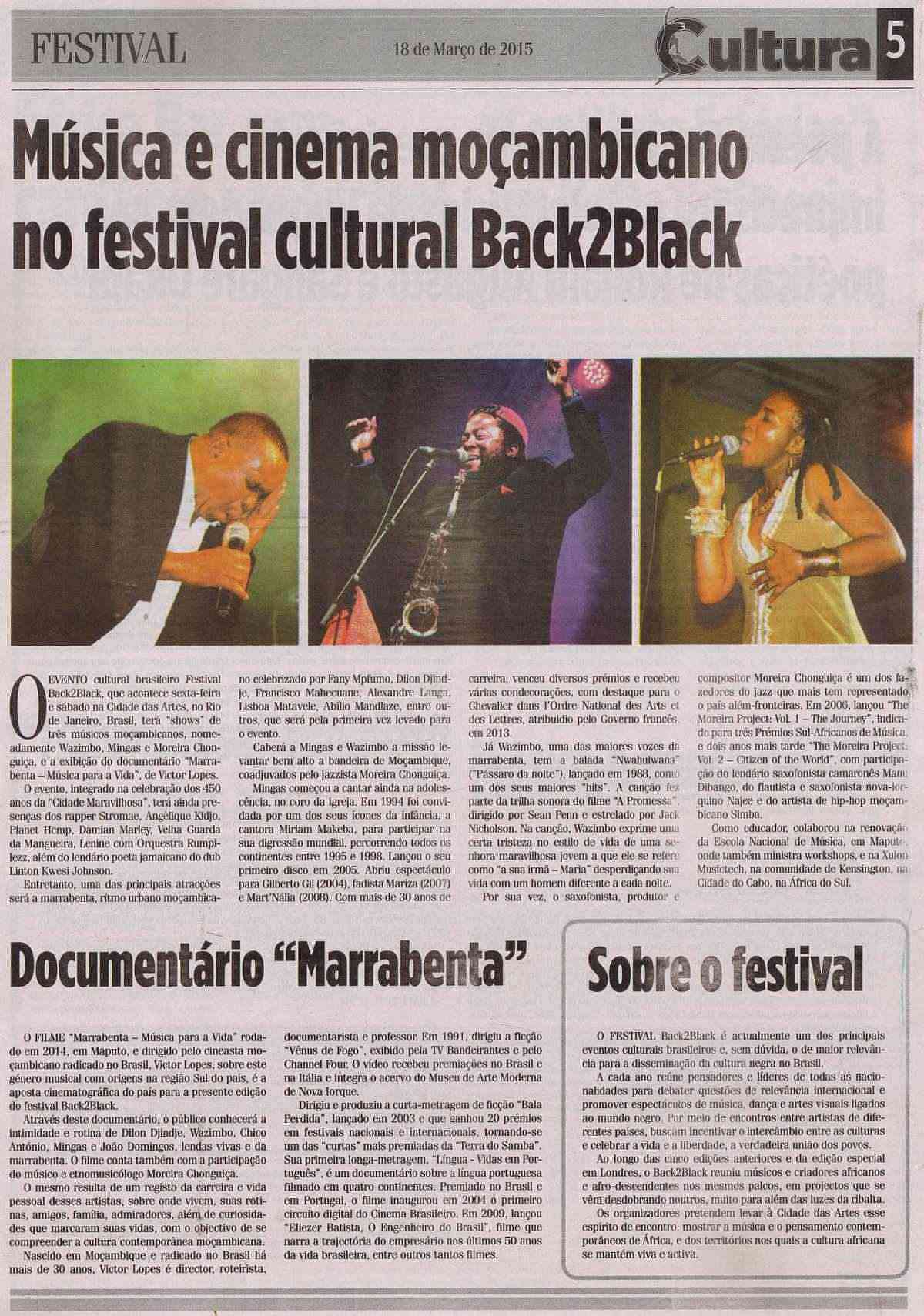 'Noticias - Cultura', March 18, 2015, Page 5: Back2Black Festival in Rio de Janeiro, Brazil, March 21, 2015