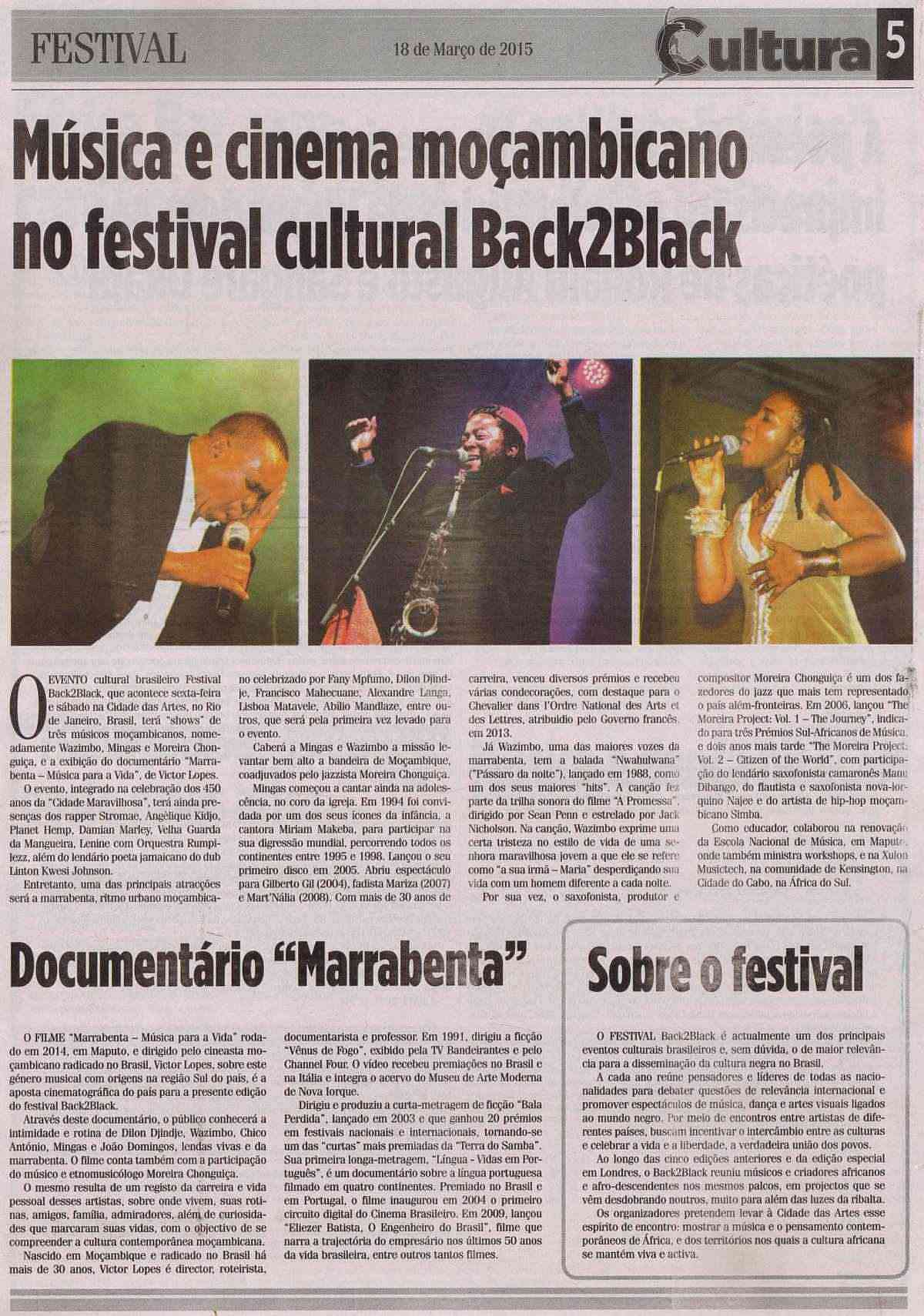 'Noticias - Cultura', March 18, 2015, Page 5: Back2Black Festival in Rio de Janeiro, Brazil, March 21, 2015